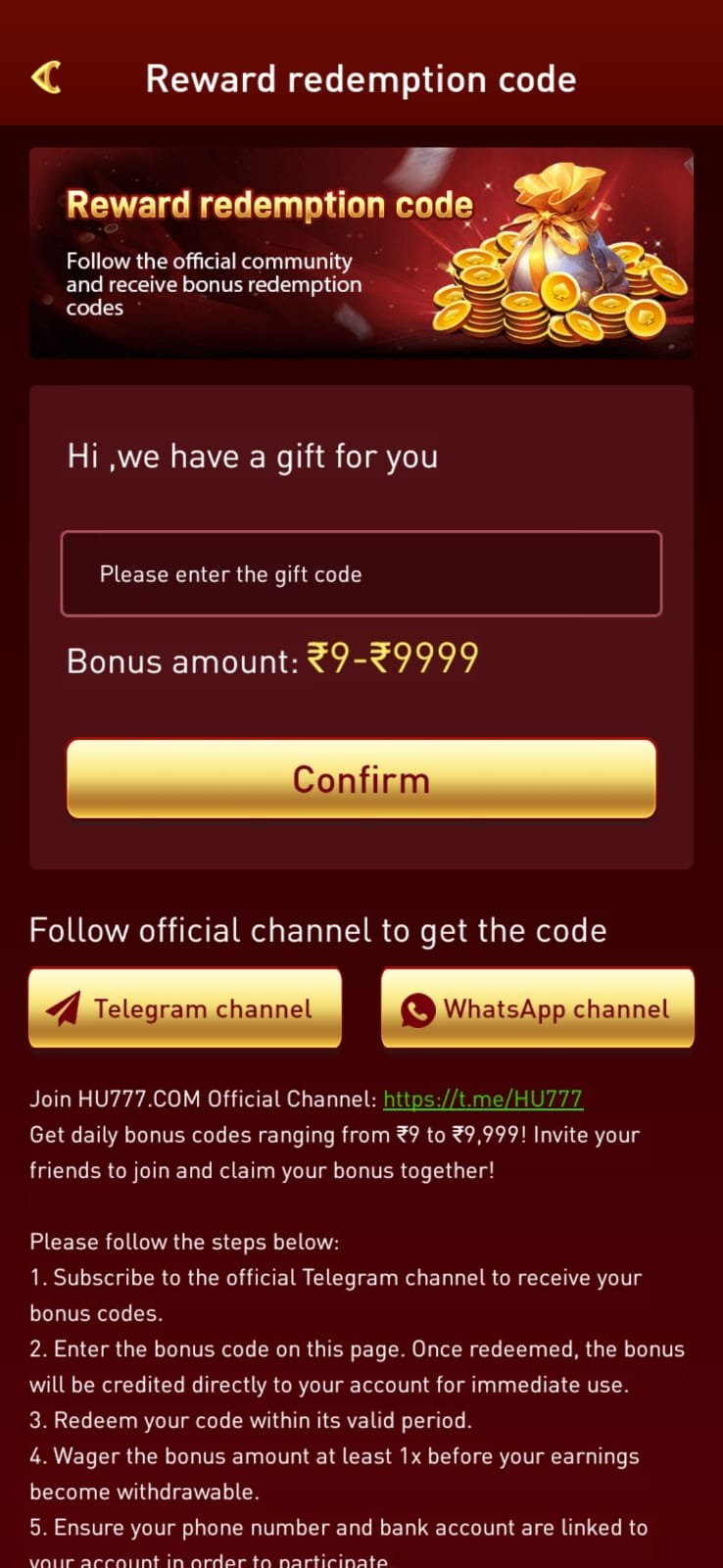 Official website screenshot of the HU 777 COM gaming platform