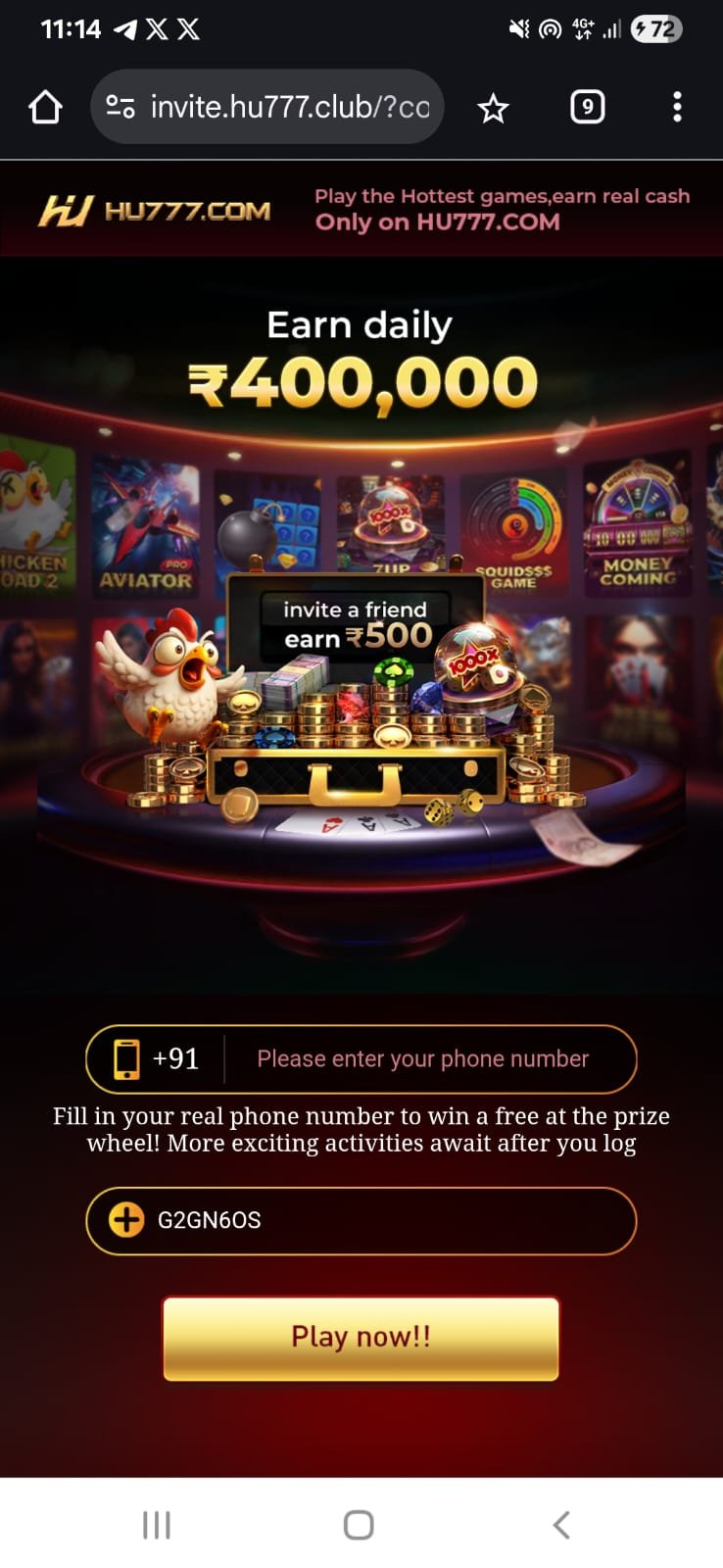 The exciting HU 777 GAME interface screenshot