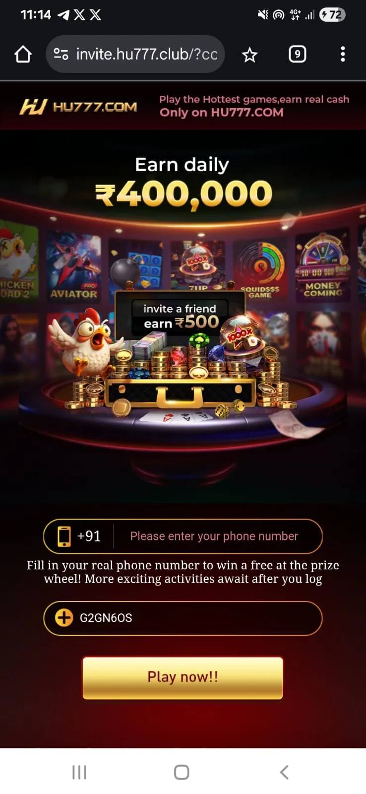 The exciting HU 777 GAME interface screenshot